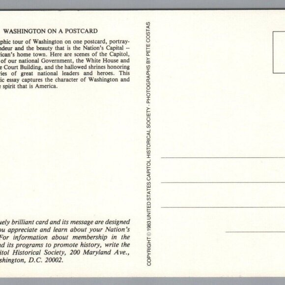 Washington on a Postcard 1983 US Capitol Historical Society Unposted PC - Picture 4 of 4